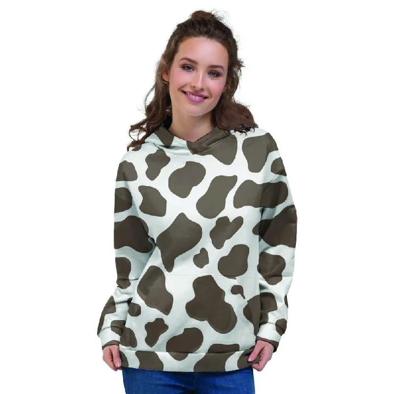 Final Markdown Brown And White Cow Print Women's Hoodie