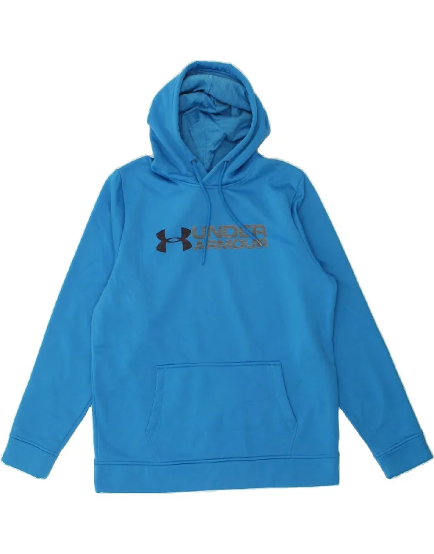 Price Reduction UNDER ARMOUR Mens Cold Gear Graphic Hoodie Jumper XL Blue Polyester