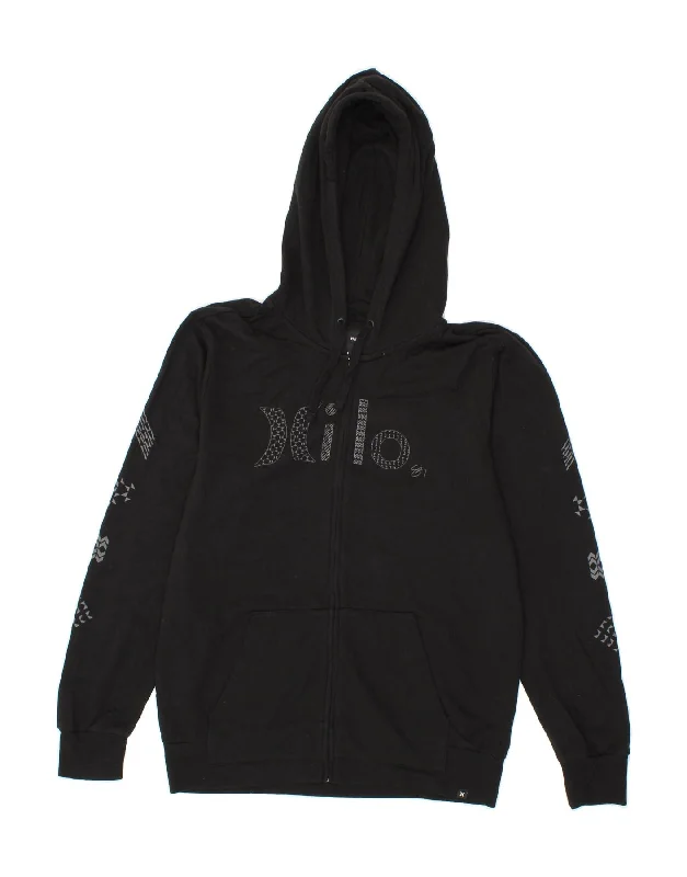 Price Buster HURLEY Mens Graphic Zip Hoodie Sweater Medium Black Cotton