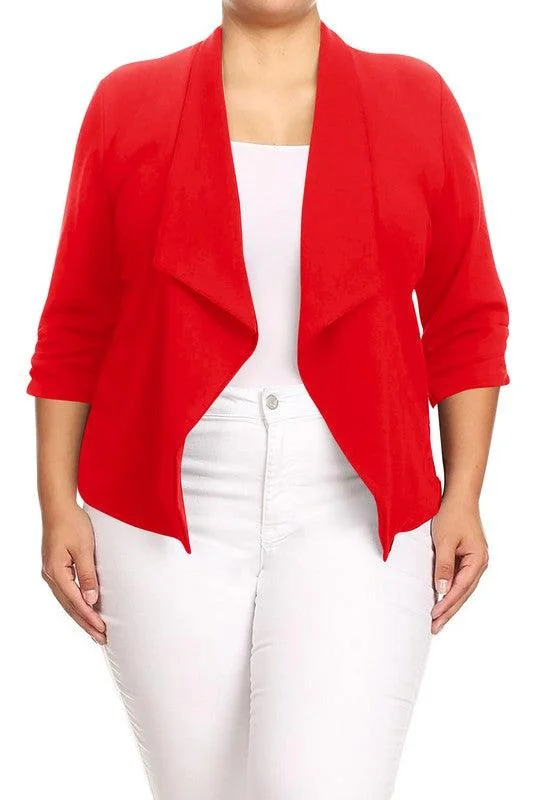 Crazy Savings cool leather jacketPlus Size Solid Waist Length Jacket Open Front 17 Colors