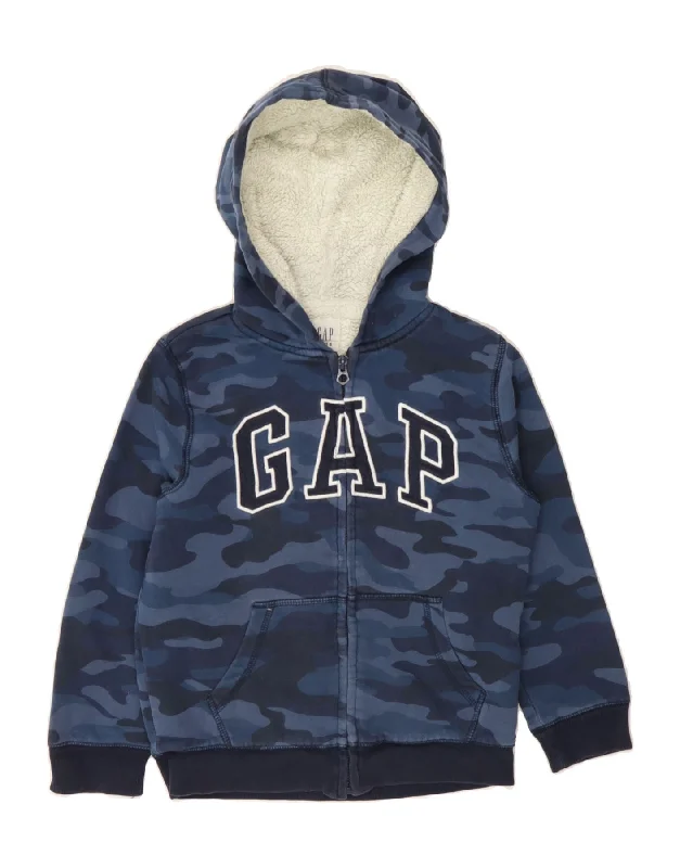 Stock Clearance GAP Boys Graphic Zip Hoodie Sweater 6-7 Years Small Blue Camouflage