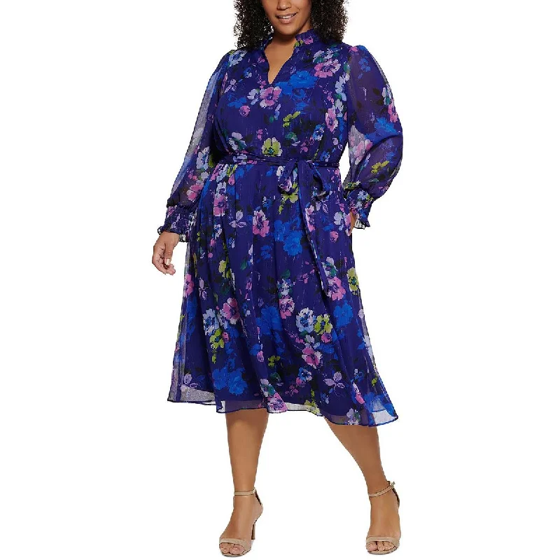 Quick Sale trendy dressJessica Howard Womens Plus Floral Print Mid Calf Midi Dress