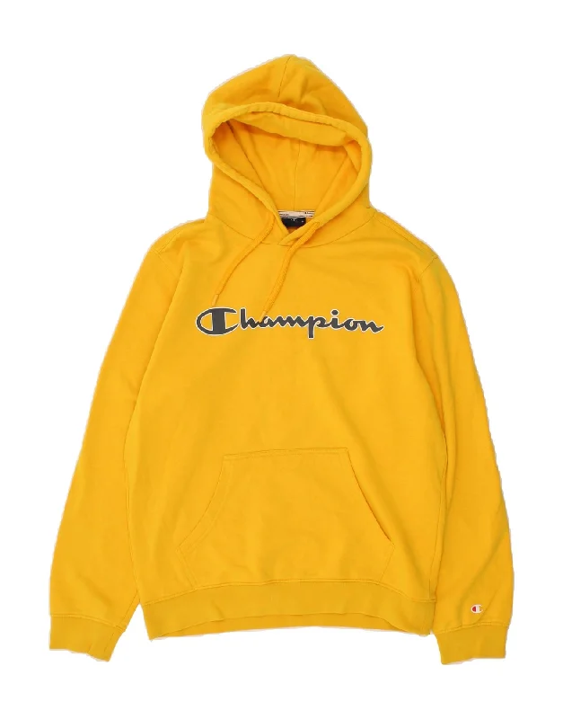 Loyalty Reward CHAMPION Mens Graphic Hoodie Jumper Medium Yellow Cotton