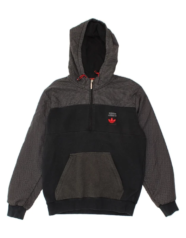 Deal Zone ADIDAS Mens Graphic Zip Neck Hoodie Jumper Large Black Colourblock Cotton