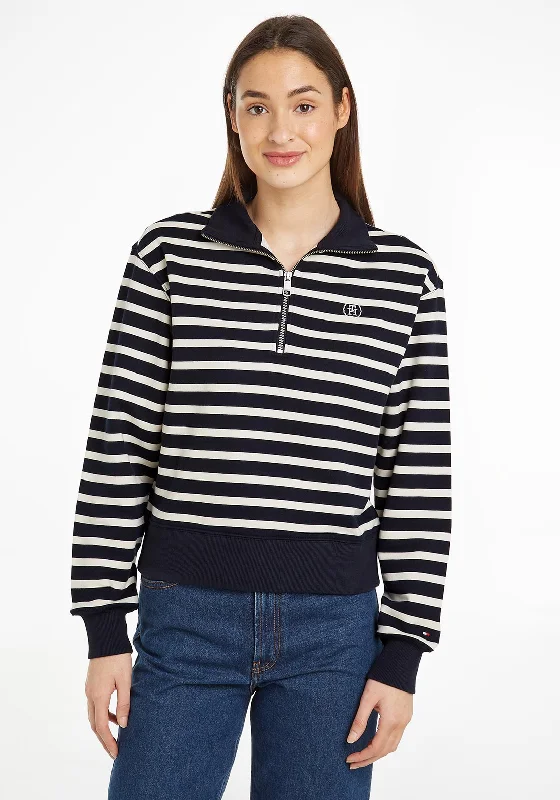 Deal Zone casual hoodie for workoutTommy Hilfiger Womens Breton Stripe Half Zip Jacket, Desert Sky