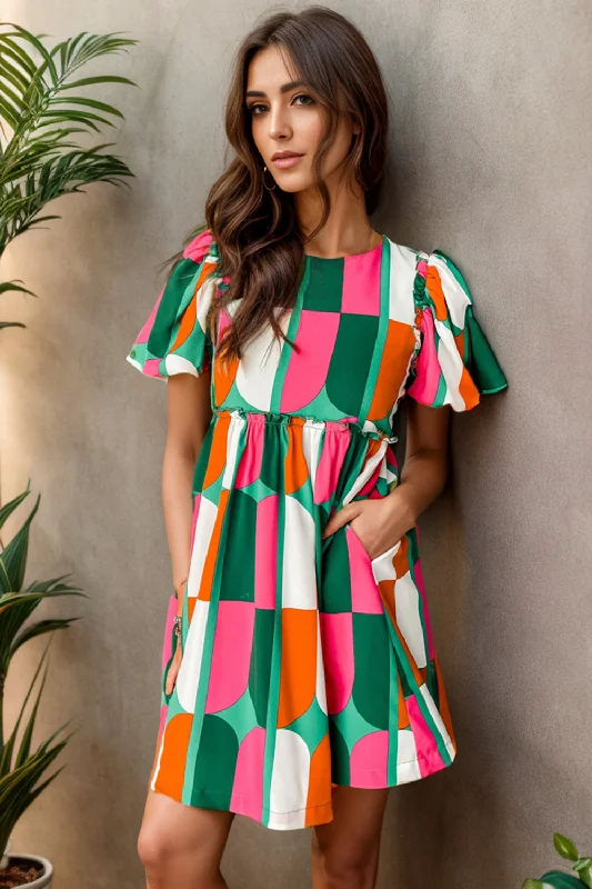 Weekend Flash Sale v-neck dressColor Block Round Neck Short Sleeve Dress