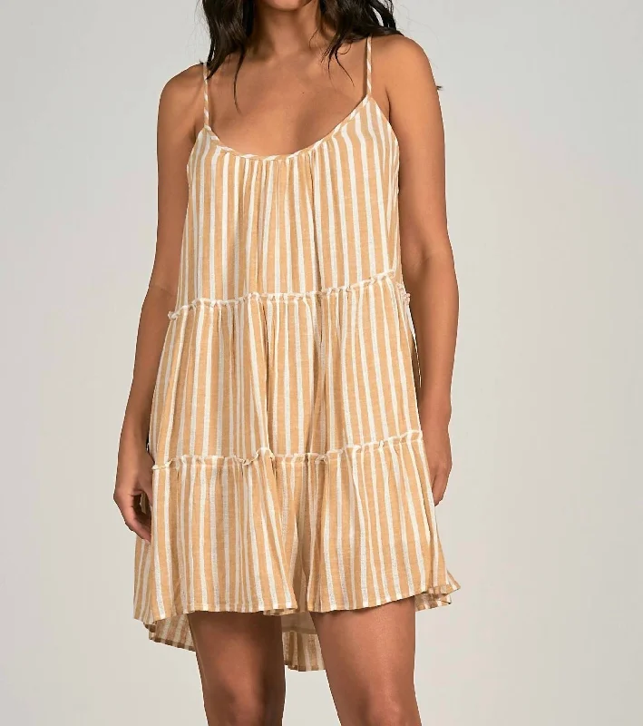 Price Slash spaghetti strap dressNetal Tiered Mini Dress In Curry Stripe
