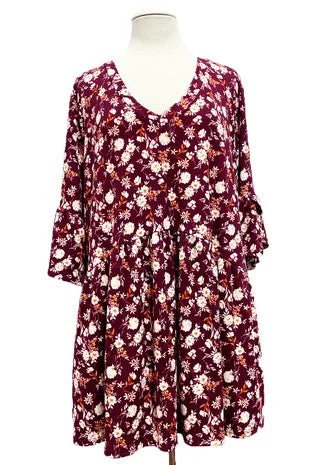 Final Sale chic shift dress51 PSS {My Calling Card} Burgundy Floral Babydoll Tunic PLUS SIZE XL 2X 3X 4X 5X Final Sale chic shift dress51 PSS {My Calling Card} Burgundy Floral Babydoll Tunic PLUS SIZE XL 2X 3X 4X 5X