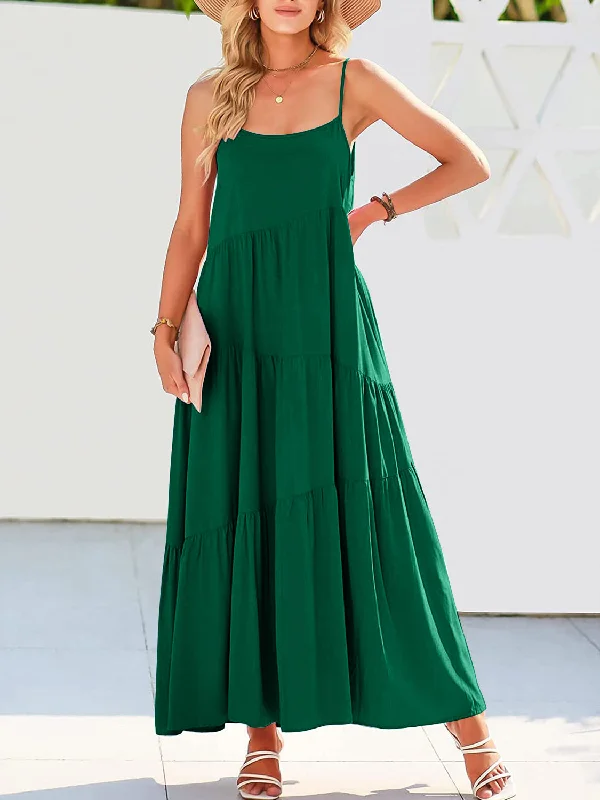 Online Only v-neck dressFull Size Ruched Tiered Spaghetti Strap Dress