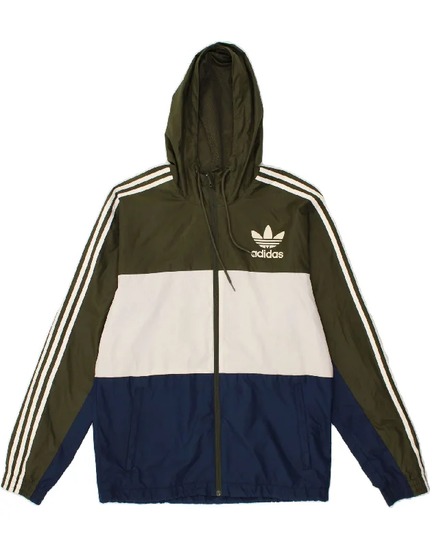 Fantastic Deals ADIDAS Mens Zip Hoodie Sweater Medium Khaki Colourblock Polyester