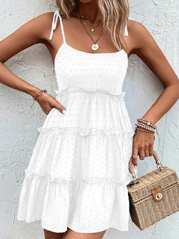 Shop and Save elegant dressFrill Spaghetti Strap Tiered Dress