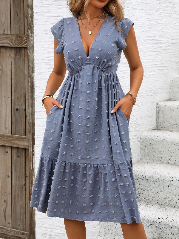 Savings Bonanza flowy maxi dressSwiss Dot V-Neck Cap Sleeve Dress