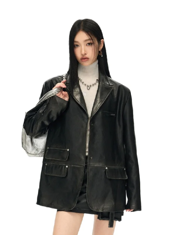 Overstock stylish jacketWashed Distressed Leather Blazer