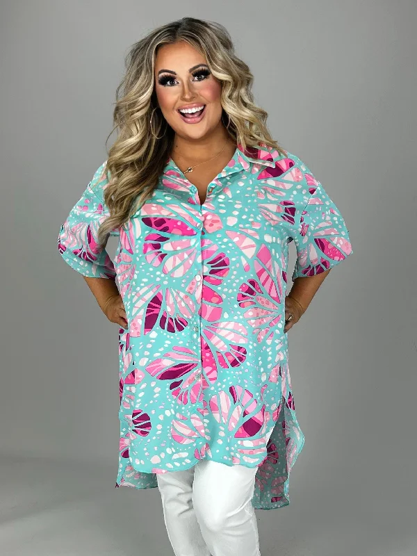 Deal Mania tiered dress22 PSS-S {Radiant Reflection} Blue/Pink Print Hi/Low Tunic PLUS SIZE 1X 2X 3X Deal Mania tiered dress22 PSS-S {Radiant Reflection} Blue/Pink Print Hi/Low Tunic PLUS SIZE 1X 2X 3X