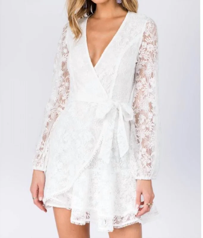 Final Markdown playful dressLace Long Sleeve Mini Dress In White