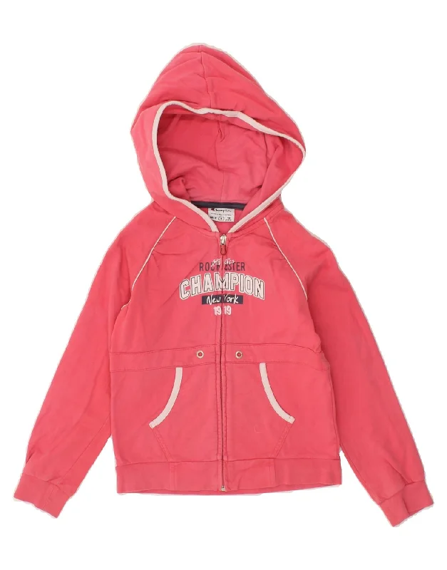 The Best Prices CHAMPION Girls Graphic Zip Hoodie Sweater 7-8 Years Small Pink Cotton