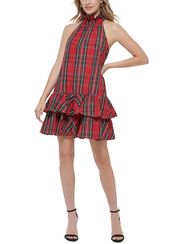 Special Price fitted bodycon dressPetites Womens Plaid Mini Halter Dress