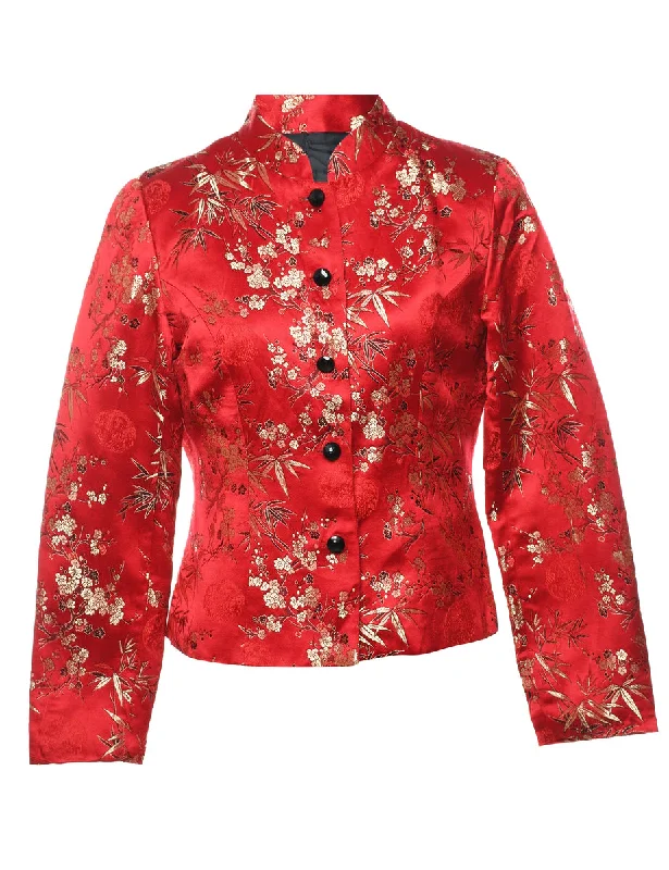 Members Only warm fleece jacketJacquard Red Floral Metallic Evening Jacket - M