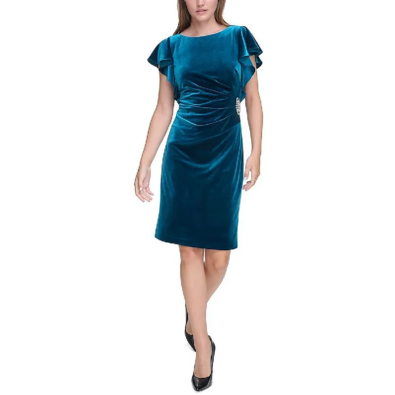 Daily Specials party-ready dressJessica Howard Womens Petites Velvet Ruffle Sleeve Cocktail And Party Dress