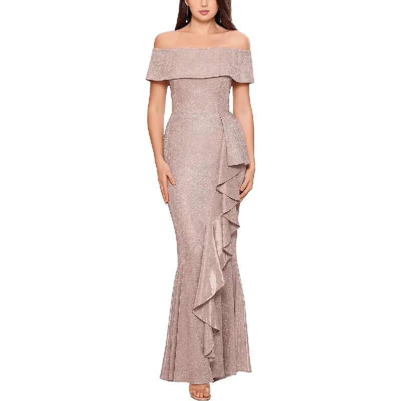 Stock Clearance statement dressBetsy & Adam Womens Metallic Cascade Ruffle Evening Dress