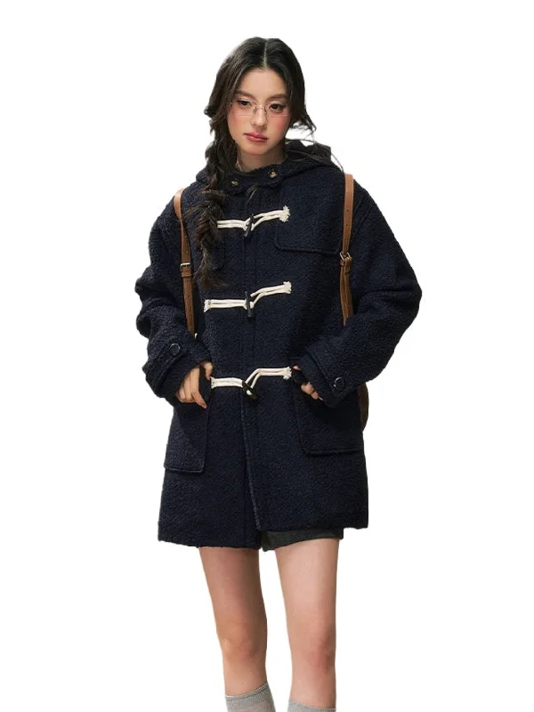 Don’t Miss Out comfortable jacketLoose Navy Hooded Woolen Duffle Coat