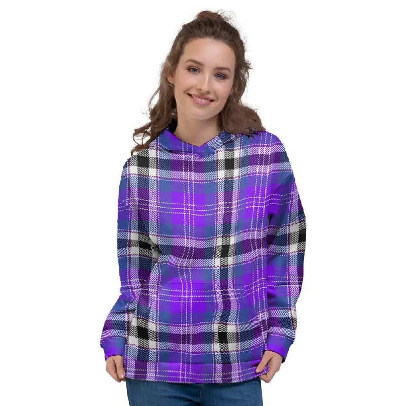 Midnight Sale Black Purple Plaid Tartan Women's Hoodie