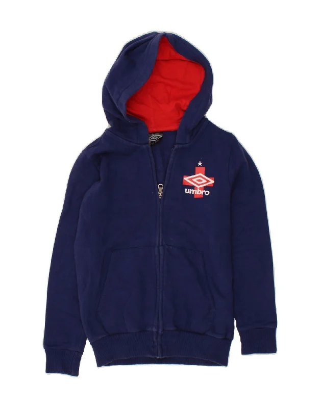 Big Discounts UMBRO Boys Graphic Zip Hoodie Sweater 7-8 Years Navy Blue Cotton