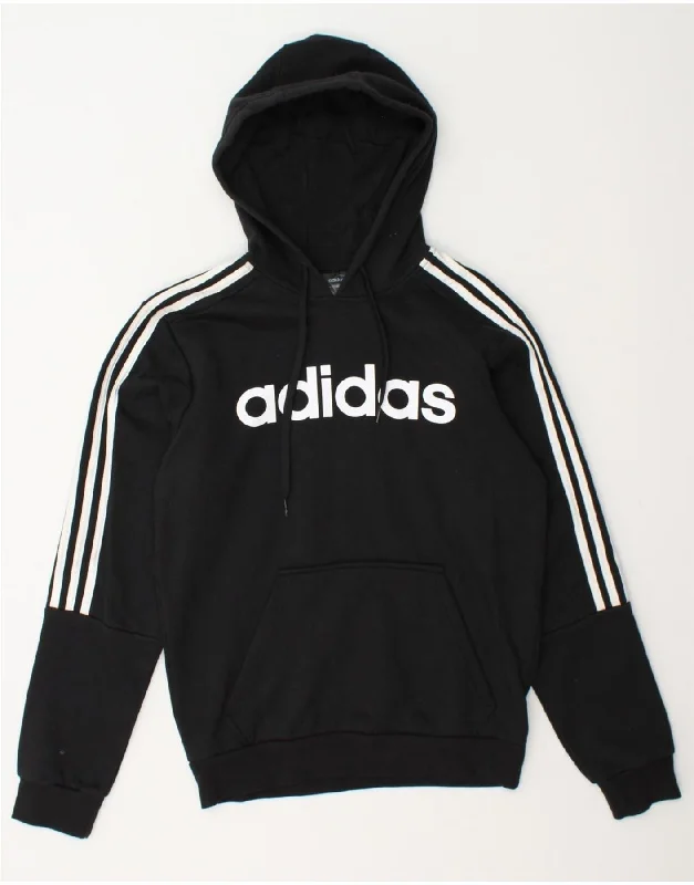 Price Smash ADIDAS Mens Graphic Hoodie Jumper Small Black Cotton