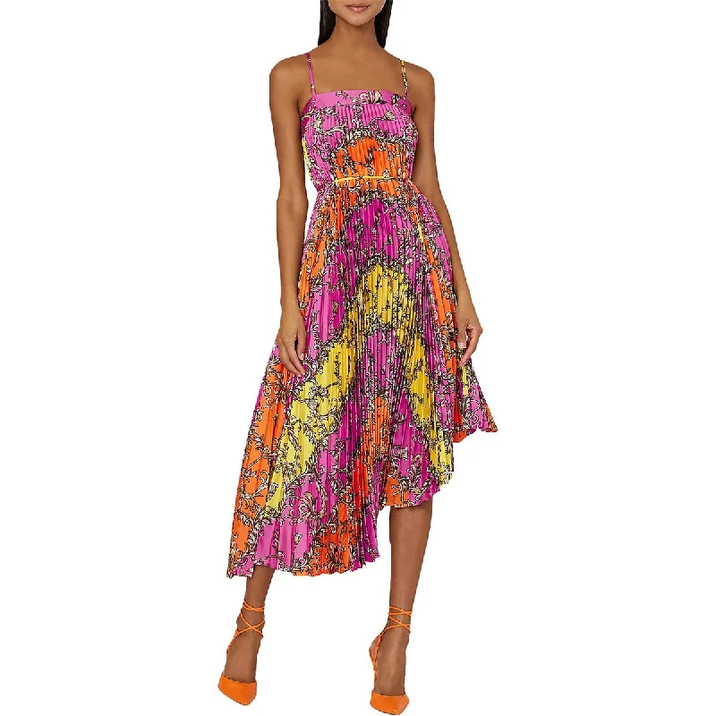Closeout summer floral dressMilly Womens Pleated Knee Length Halter Dress
