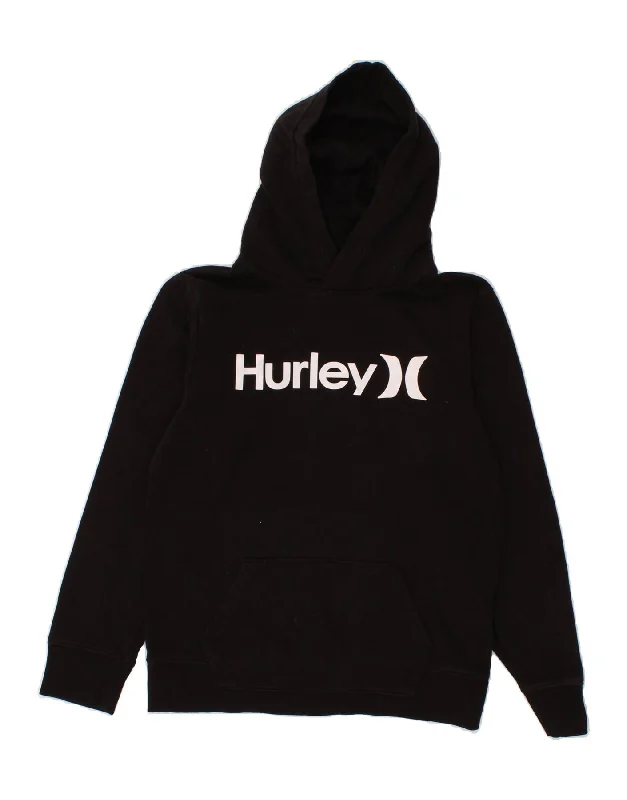 Final Clearance HURLEY Boys Graphic Hoodie Jumper 12-13 Years Large  Black Cotton