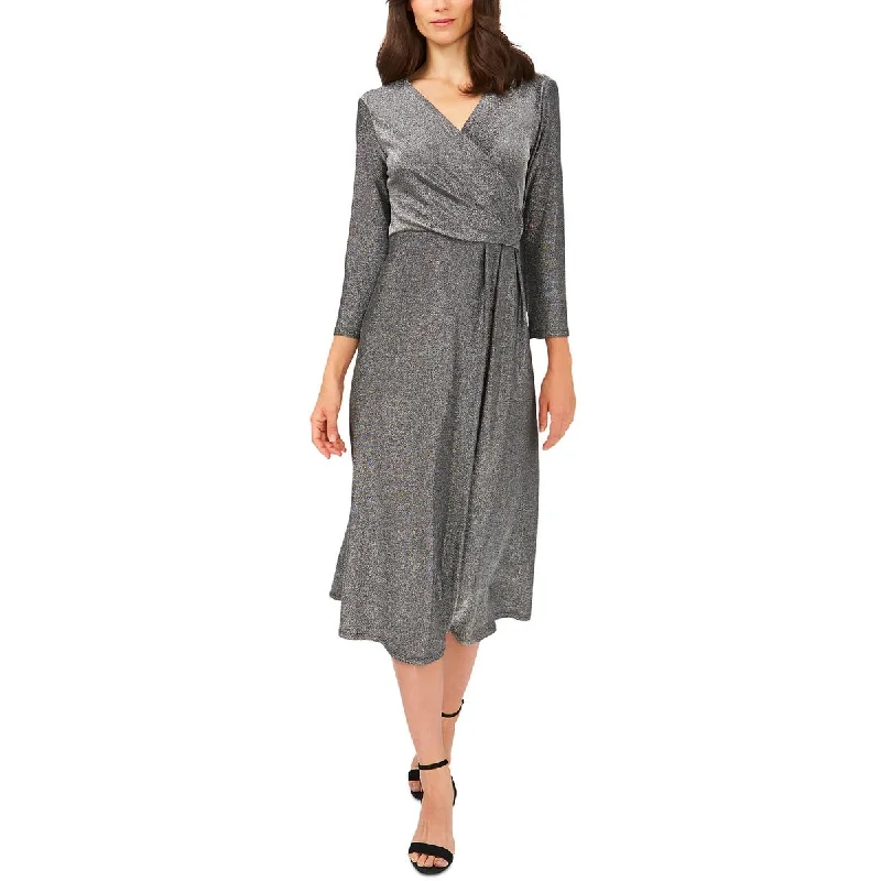 Clearance Event boho-chic dressMSK Womens Petites Metallic Short Midi Dress