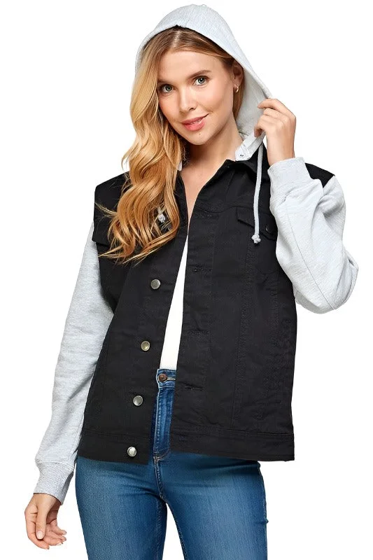 Act Fast athletic windbreakerWomen's Denim Jacket with Fleece Hoodie