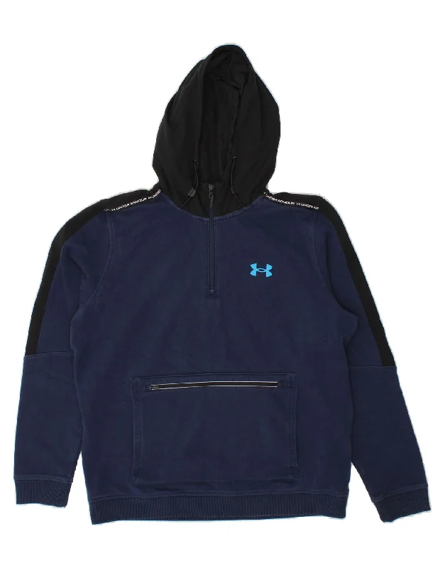 New Deals UNDER ARMOUR Mens Graphic Hoodie Jumper Large Navy Blue Colourblock