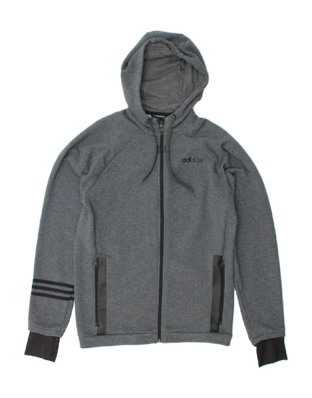 Deep Discounts ADIDAS Mens Zip Hoodie Sweater Medium Grey Polyester