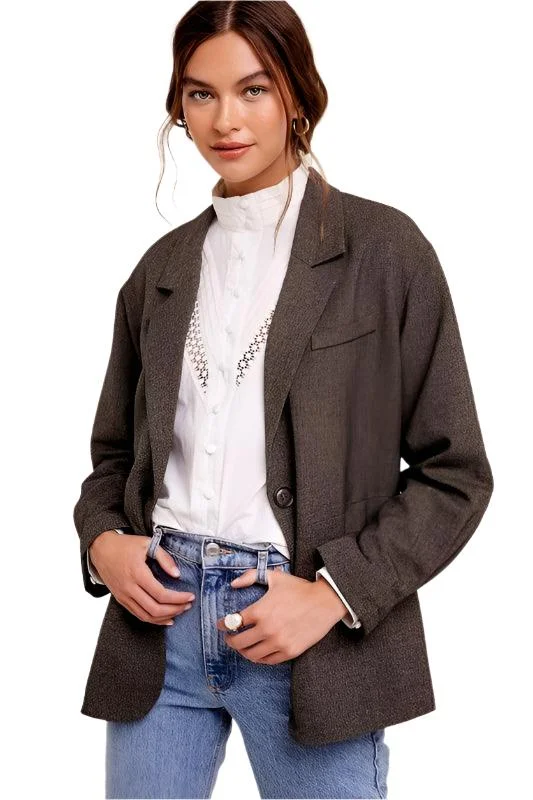 Super Bargain cozy winter jacketOversized Solid Blazer