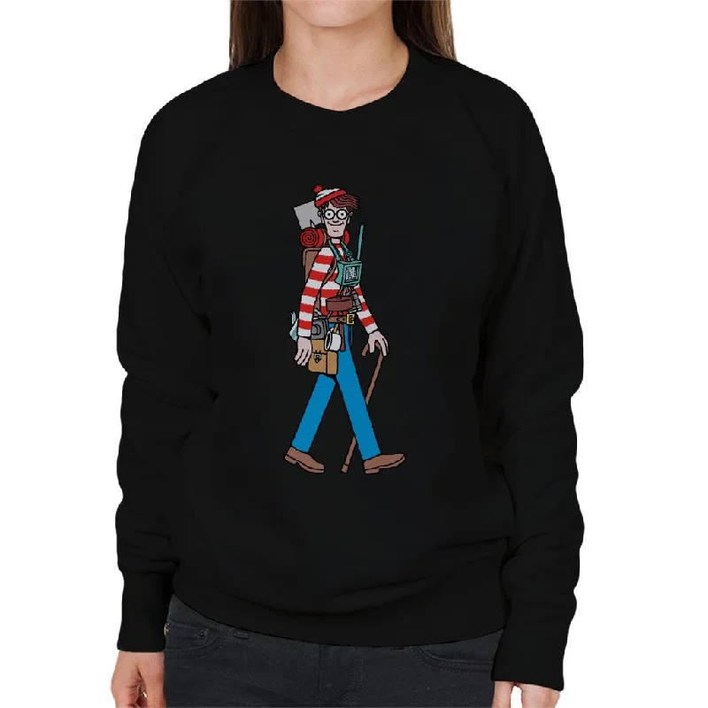 Huge Discounts chic fitness hoodieWhere's Wally Walking With Camping Gear Women's Sweatshirt