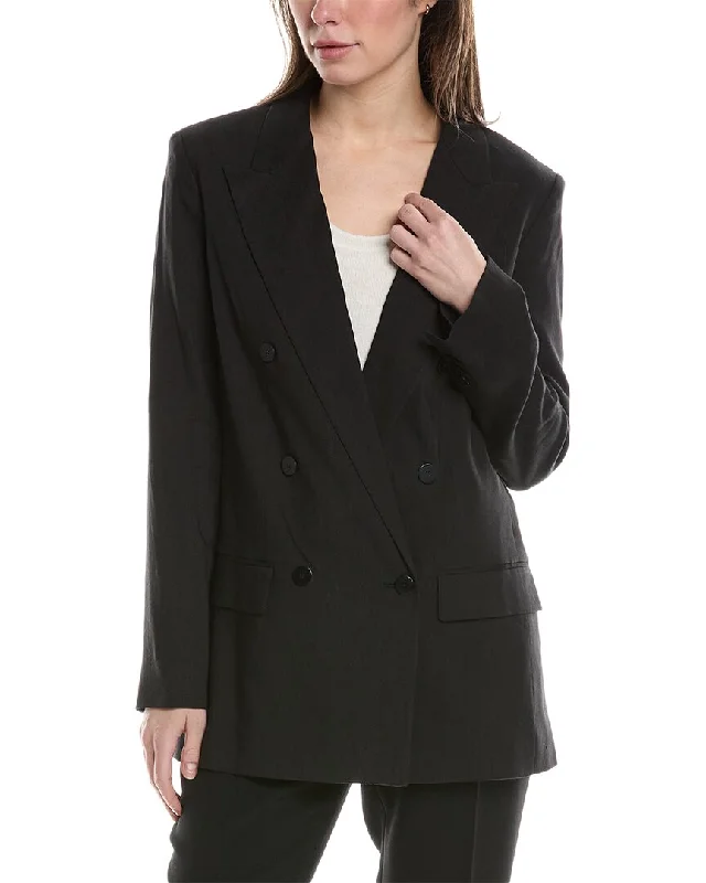 The Best Prices sleek puffer jacketTheory Double-Breasted Linen-Blend Blazer