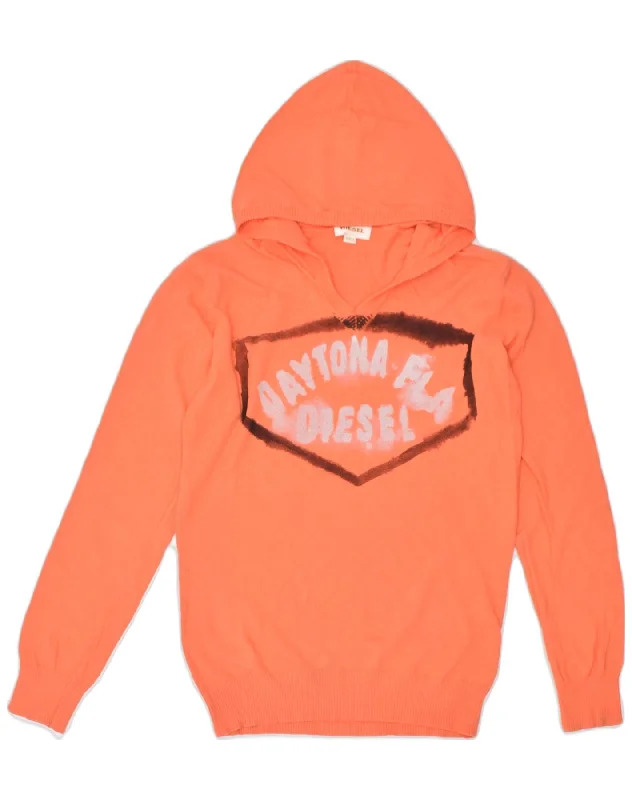 Unmissable Offer trendy zip-up hoodieDIESEL Womens Graphic Hoodie Jumper UK 14 Large Orange Cotton