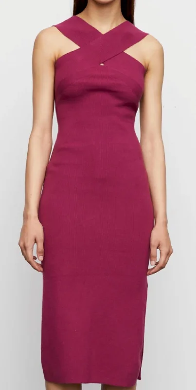 Closeout fitted dressEdith Sculpted Cold Shoulder Ribbed Knit Dress In Ruby