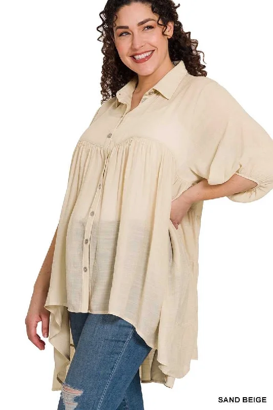 Exclusive Access stylish dress29 SSS-B {Keep Me Busy} Beige Hi/Low Buttoned Tunic PLUS SIZE 1X 2X 3X Exclusive Access stylish dress29 SSS-B {Keep Me Busy} Beige Hi/Low Buttoned Tunic PLUS SIZE 1X 2X 3X