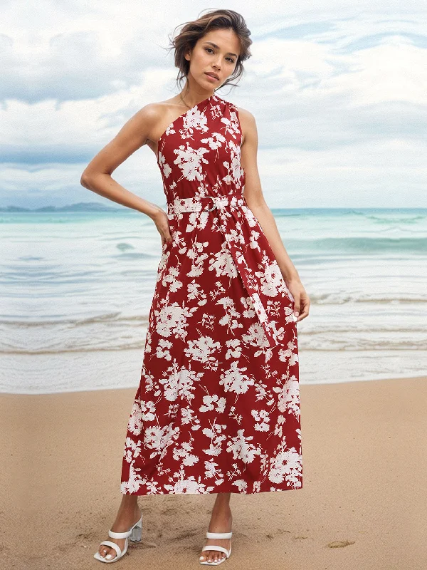 Online Specials form-fitting dressPrinted Single Shoulder Sleeveless Dress