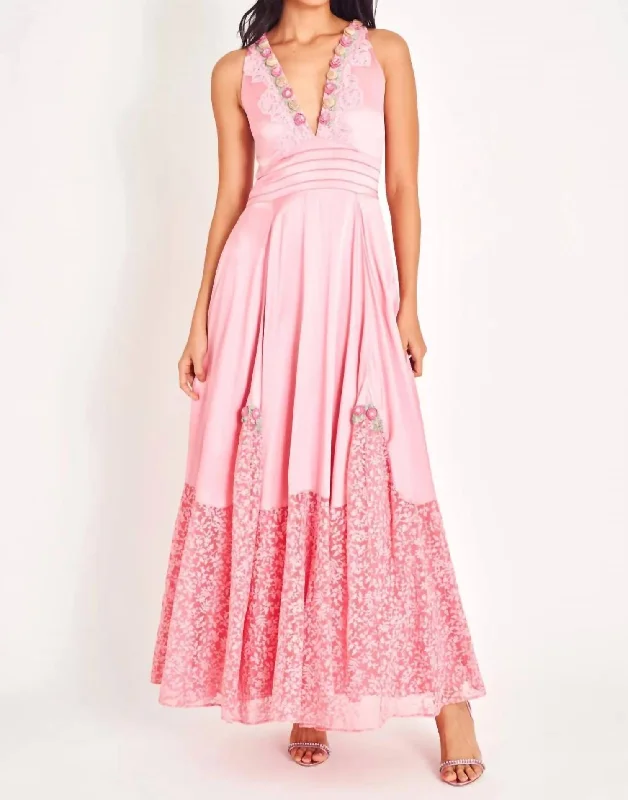 Big Savings long-sleeve floral dressMirette Silk Gown In Powder Pink