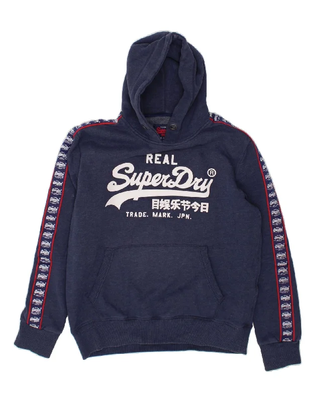 Hurry In SUPERDRY Mens Graphic Hoodie Jumper XL Navy Blue Cotton