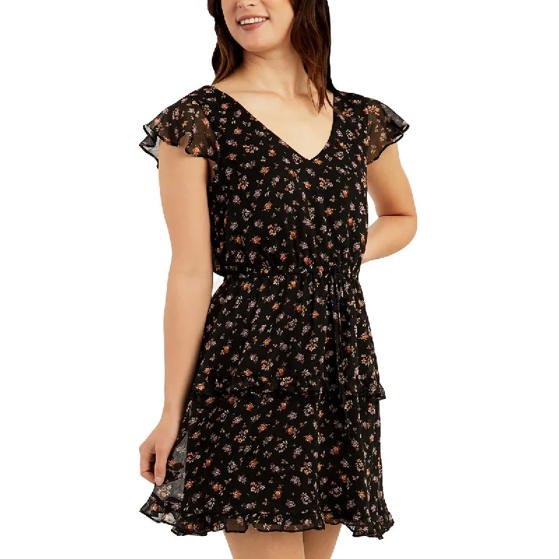 Flash Sale backless dressBCX Womens Juniors Floral Print Draw String Waist Babydoll Dress