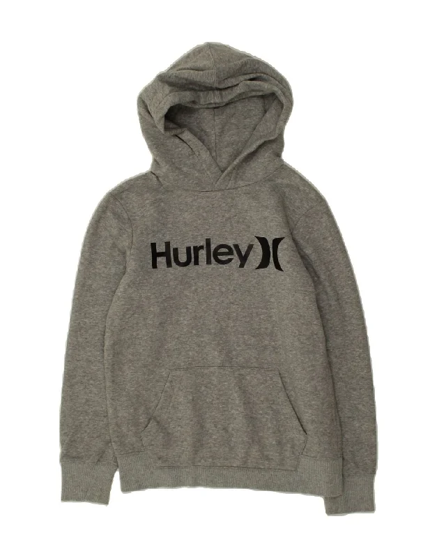 Members Only HURLEY Boys Graphic Hoodie Jumper 10-11 Years Medium Grey Cotton