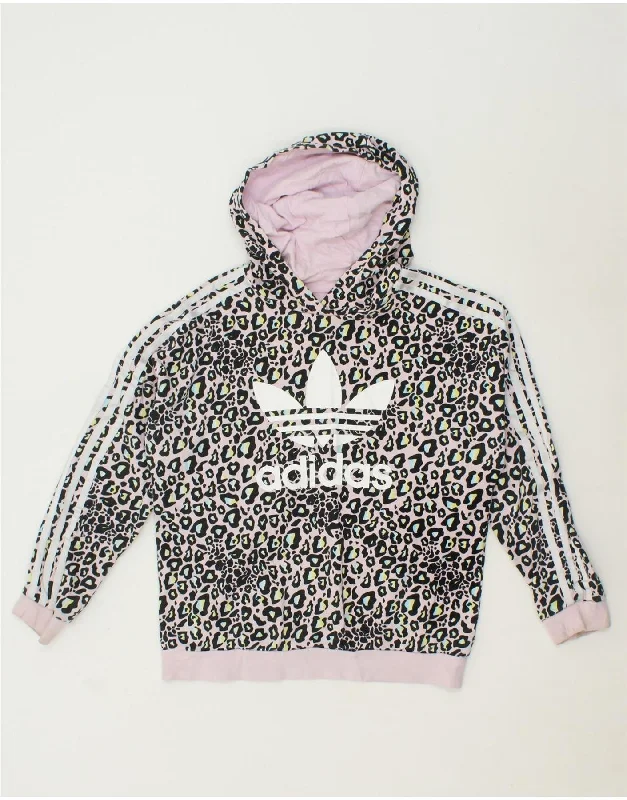 Buy More, Save More ADIDAS Girls Graphic Hoodie Jumper 11-12 Years Pink Animal Print Cotton
