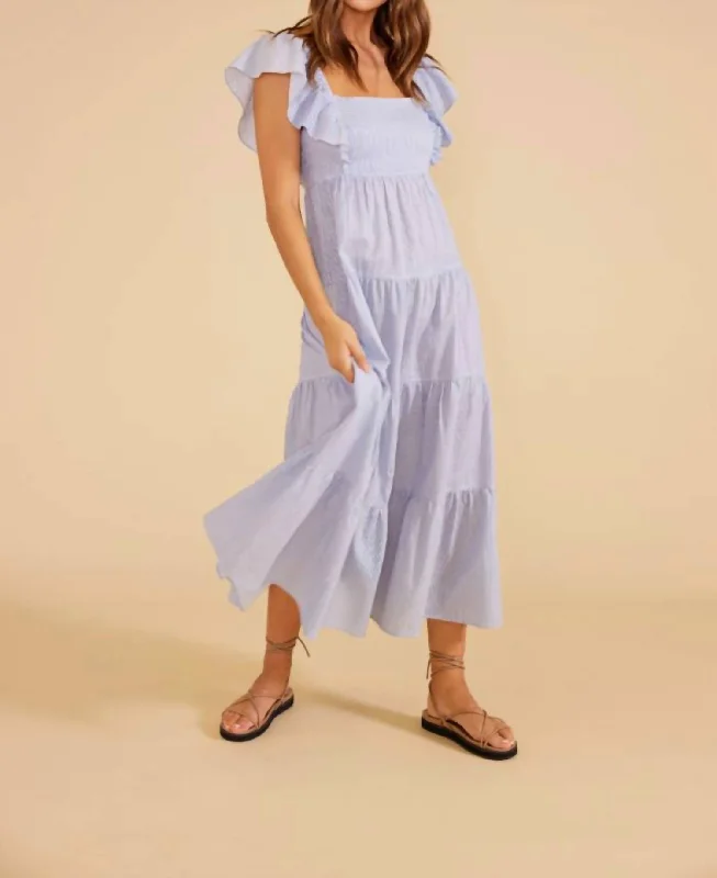 Daily Deals chic slip dressAries Tiered Midi Dress In Blue/white