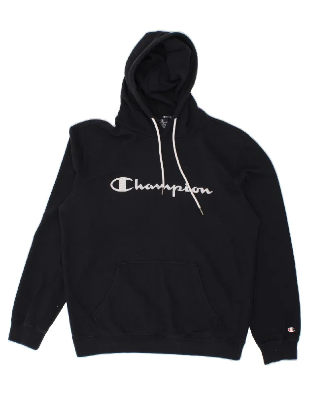 Discount Deals CHAMPION Mens Graphic Hoodie Jumper XL Navy Blue Cotton