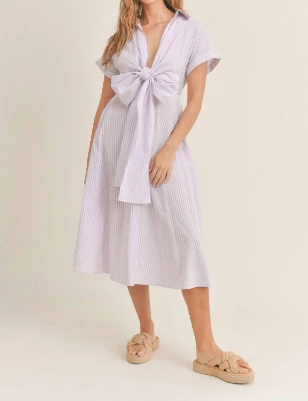 Limited Availability elegant shift dressExaggerated Bow Midi Dress In Lavender