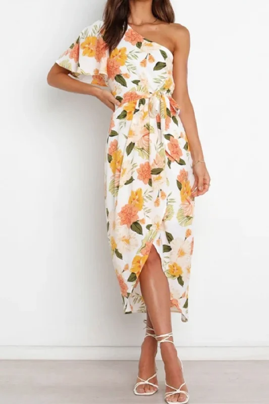 Major Savings long-sleeve floral dressFloral One-Shoulder Tied Tulip Hem Dress